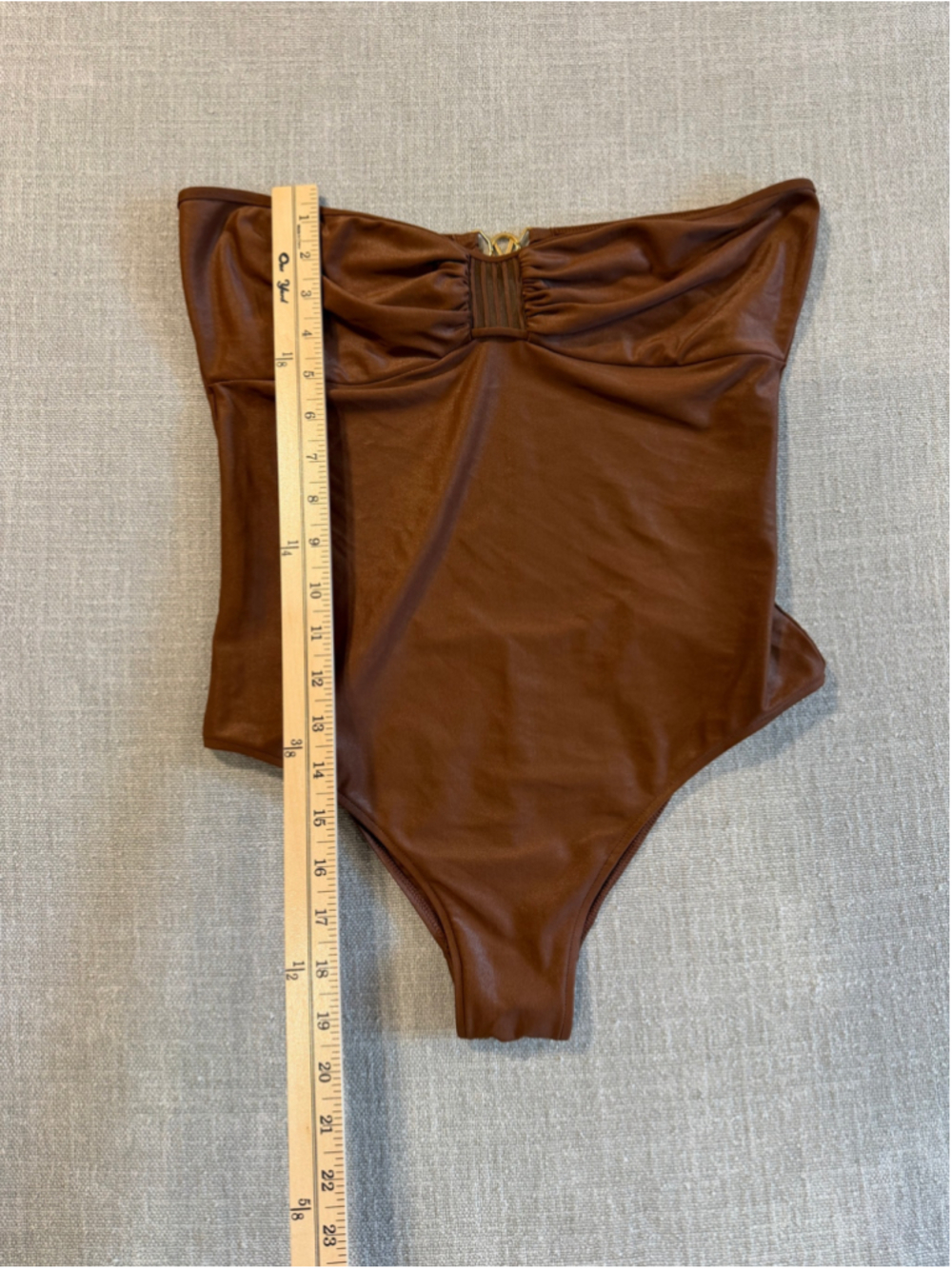 Valentino Sand metallic shimmer brown one piece strapless swimsuit women’s 10 - Picture 3 of 12